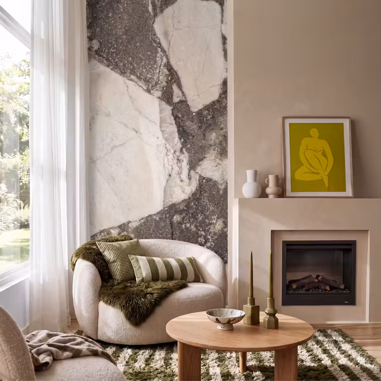 Textuur - Marmer - Abstract - Beige - Bruin Behang Vlies klein -sfeer2