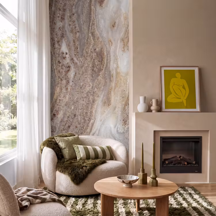 Textuur - Steen - Abstract - Beige Behang Vlies klein -sfeer2