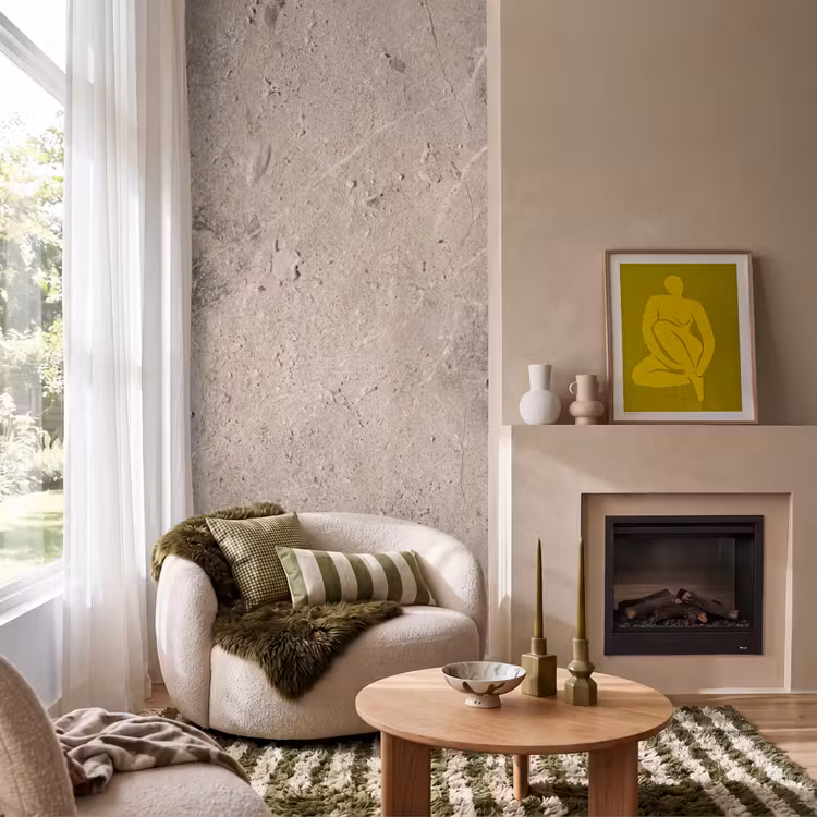 Textuur - Steen - Patroon - Rustiek - Beige Behang Vlies klein -sfeer2