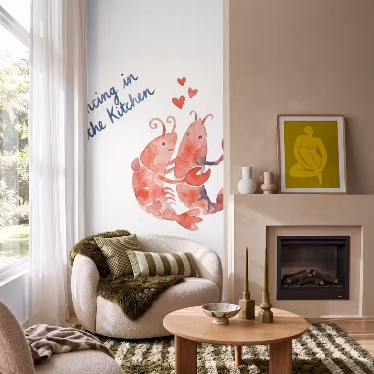 Tapete - Tier – Tanz – Liebe – Aquarell – Rot - Dier - Dans - Liefde - Waterverf - Rood Behang Vlies klein