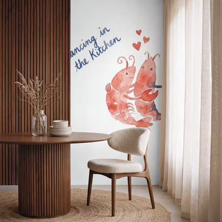 Tapete - Tier – Tanz – Liebe – Aquarell – Rot - Dier - Dans - Liefde - Waterverf - Rood Behang Vlies klein