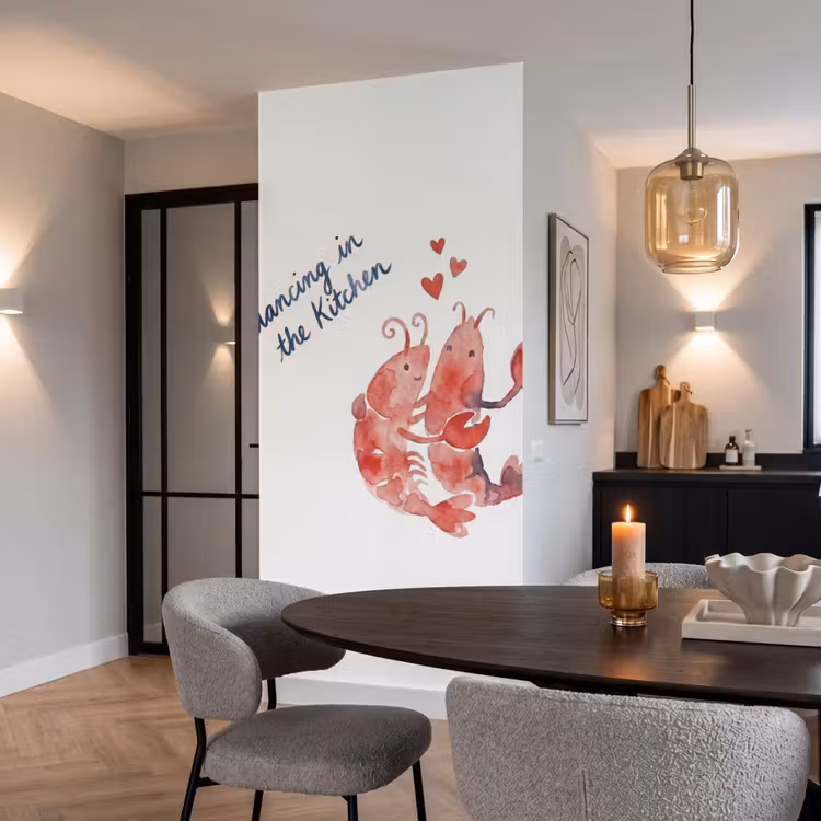 Tapete - Tier – Tanz – Liebe – Aquarell – Rot - Dier - Dans - Liefde - Waterverf - Rood Behang Vlies klein