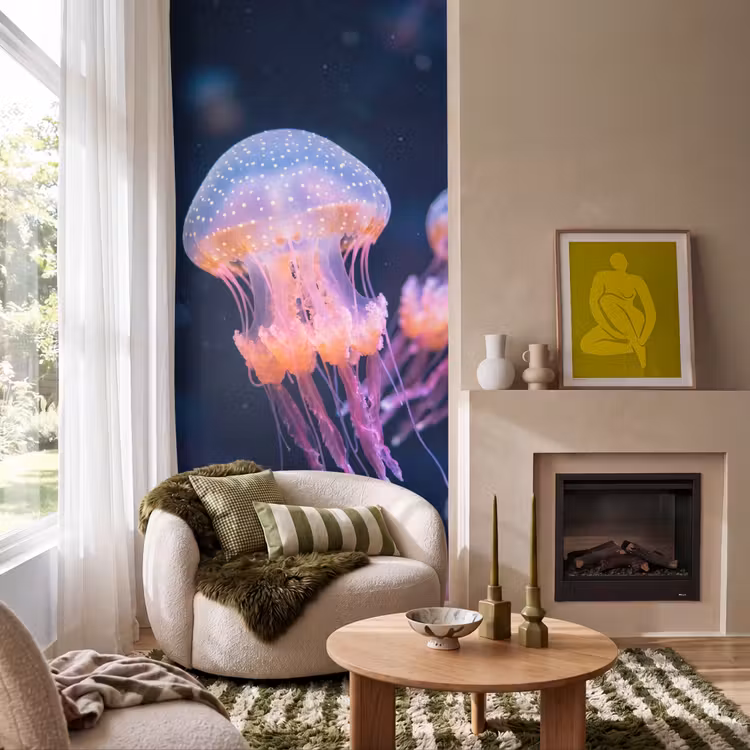 Dier - Onderwater - Natuur - Roze - Mysterieus Behang Vlies klein -sfeer2