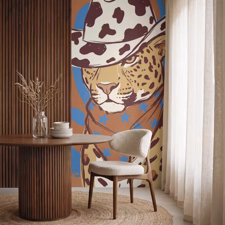 Dieren - Cowboyhoed - Modern - Illustratie - Bruin Behang Vlies klein -sfeer1