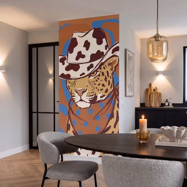 Dieren - Cowboyhoed - Modern - Illustratie - Bruin Behang Vlies klein -sfeer3
