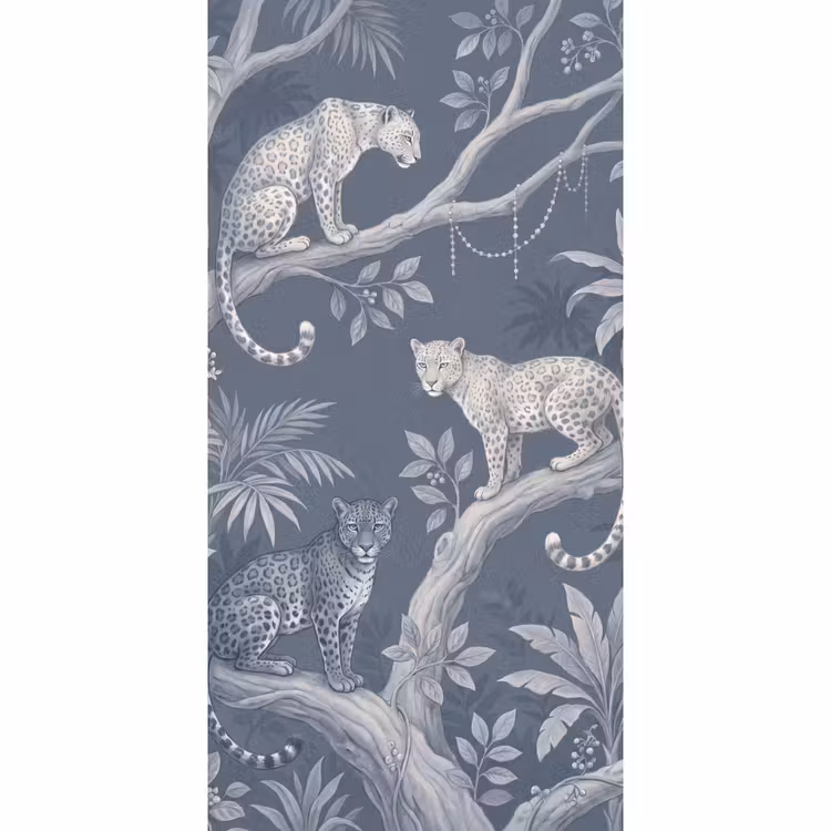 Dieren - Jungle - Illustratie - Bomen - Blauw Behang Vlies klein -3d_website