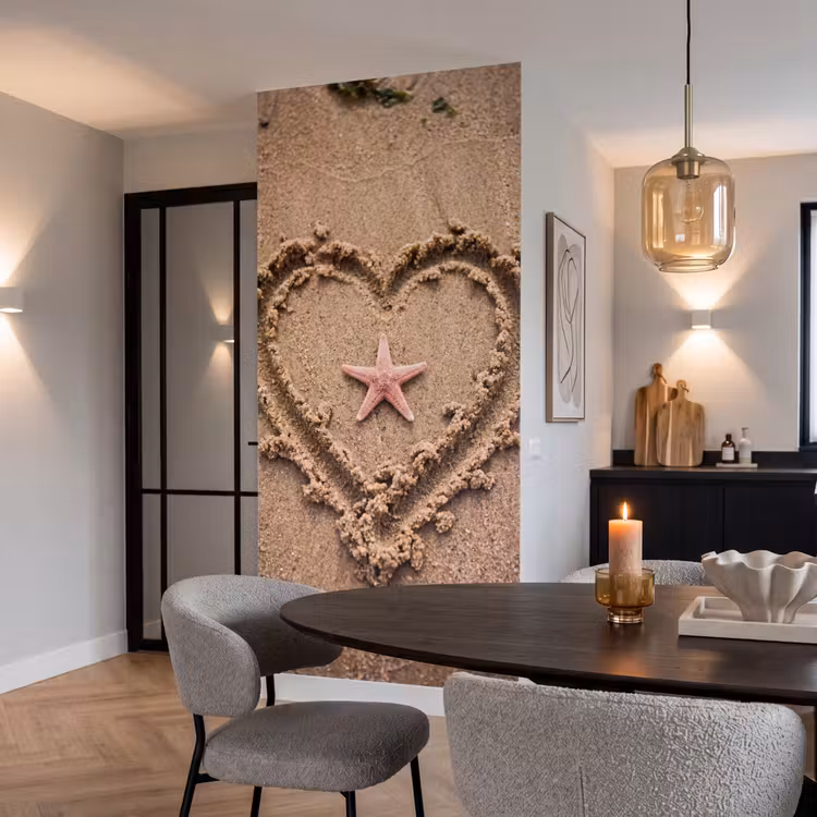 Dieren - Hart - Strand - Zand - Roze Behang Vlies klein -sfeer3