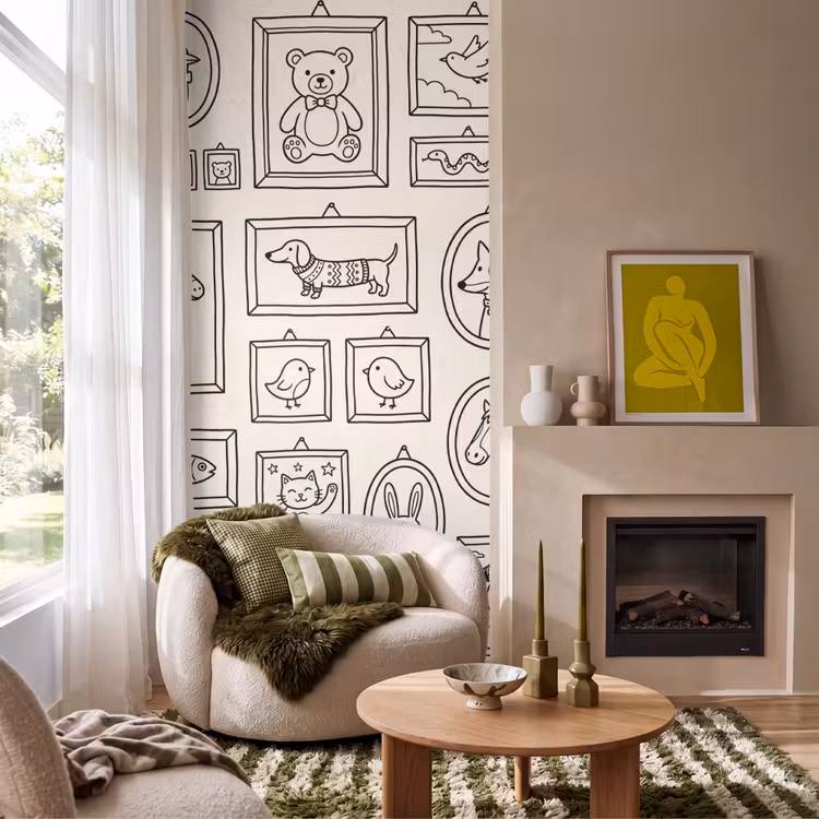 Dieren - Illustratie - Lijsten - Galerij - Speels Behang Vlies klein -sfeer2