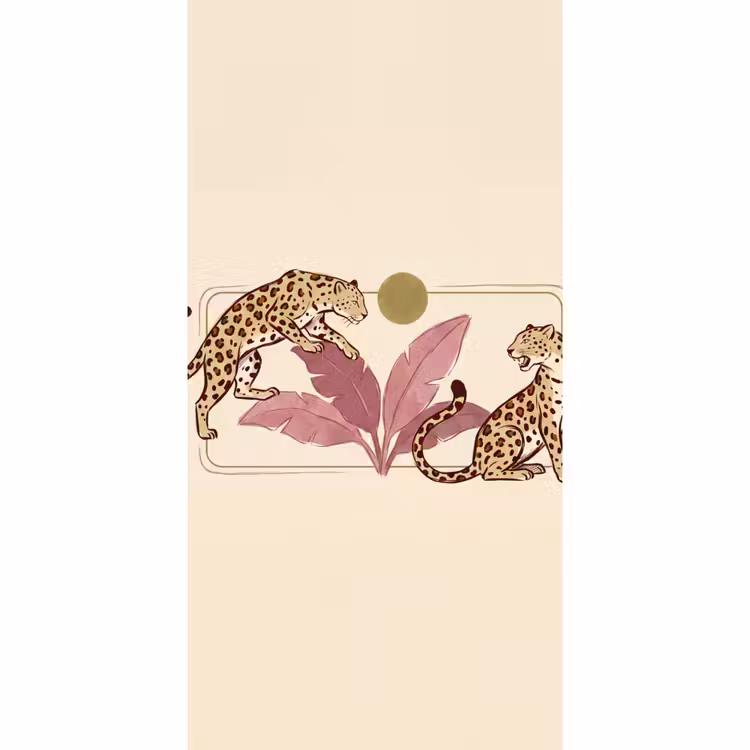 Dieren - Kat - Jungle - Illustratie - Beige Behang Vlies klein -3d_website