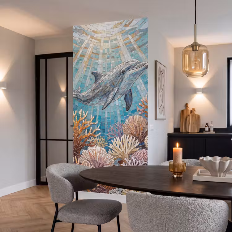 Dieren - Mozaïek - Oceaan - Koraal - Blauw Behang Vlies klein -sfeer3