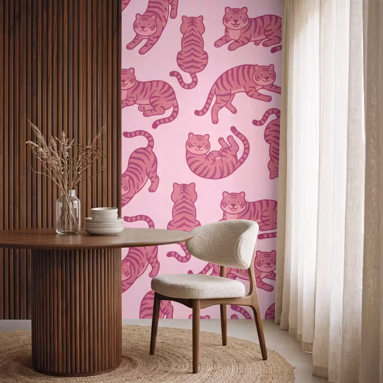 Dieren - Patroon - Roze - Speels - Cartoon Behang Vlies klein -sfeer1