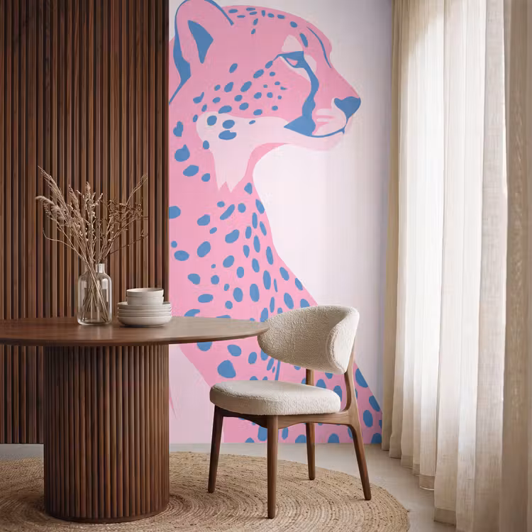 Dieren - Profiel - Abstract - Roze - Blauw Behang Vlies klein -sfeer1