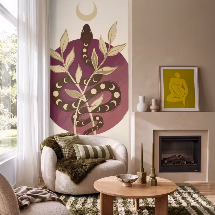 Dieren - Slang - Maan - Mystiek - Abstract Behang Vlies klein -sfeer2