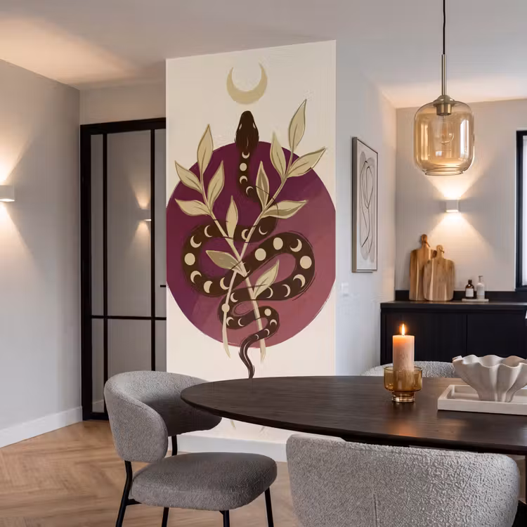 Dieren - Slang - Maan - Mystiek - Abstract Behang Vlies klein -sfeer3