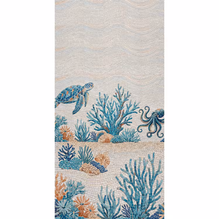 Dieren - Onderwater - Natuur - Mozaïek - Blauw Behang Vlies klein -3d_website