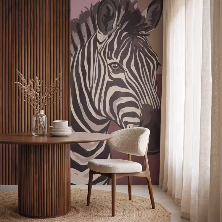 Dieren - Zebrahoofd - Wildlife - Modern - Bruin Behang Vlies klein -sfeer1