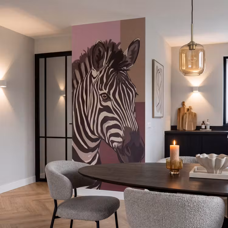 Dieren - Zebrahoofd - Wildlife - Modern - Bruin Behang Vlies klein -sfeer3