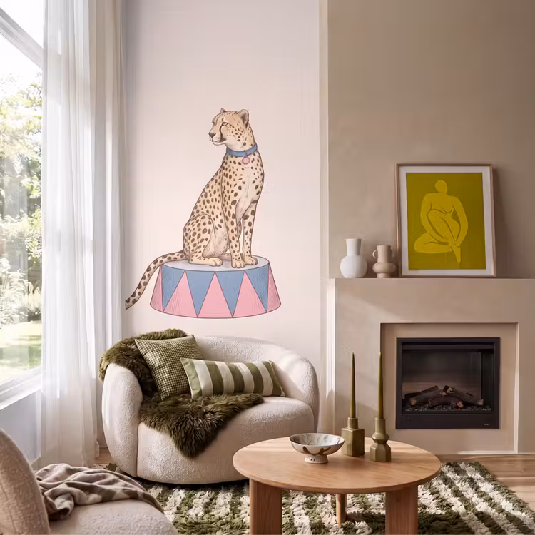 Dieren - Circus - Illustratie - Vintage - Roze Behang Vlies klein -sfeer2