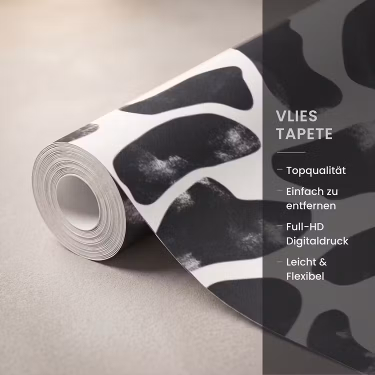 Dierenpatroon - Vlekken - Zwart - Wit Behang Vlies klein 1076 -USP_closeupDE