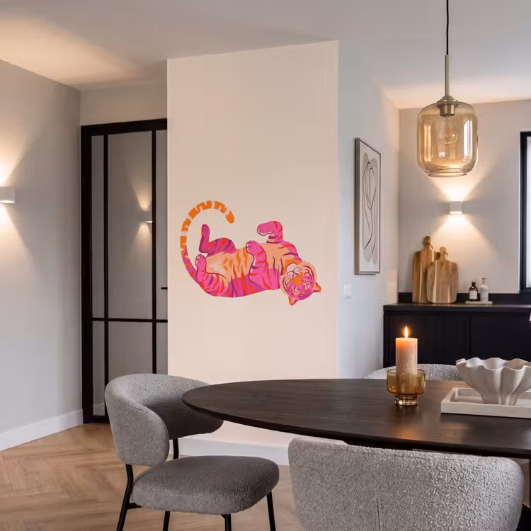 Tijger - Roze - Oranje Behang Vlies klein -sfeer3