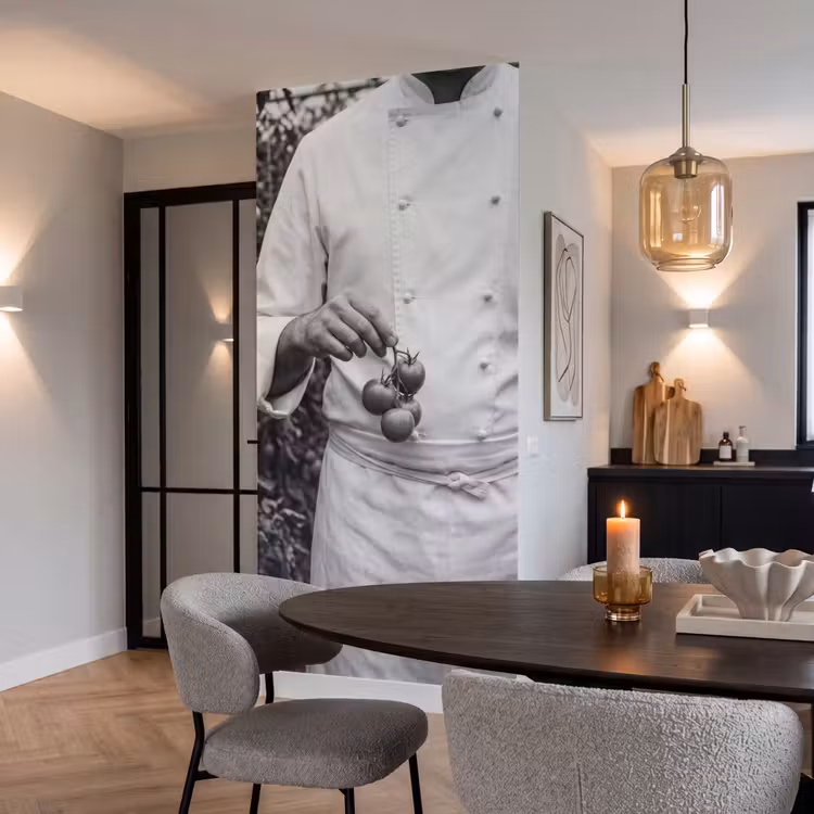 Tomaten - Chef - Zwart - Wit Behang Vlies klein -sfeer3