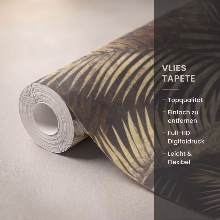 Tropisch - Bladeren - Goud Behang Vlies klein 1076 -USP_closeupDE