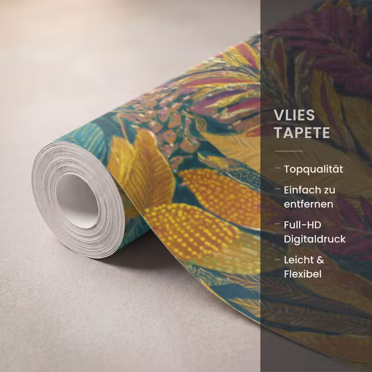 Tropische - Botanisch - Patroon - Kleurrijk - Exotisch Behang Vlies klein 1076 -USP_closeupDE