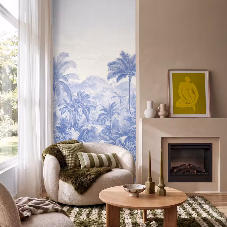 Tropisch - Jungle - Blauw Behang Vlies klein -sfeer2