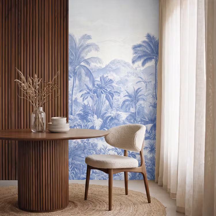 Tropisch - Jungle - Blauw Behang Vlies klein -sfeer1