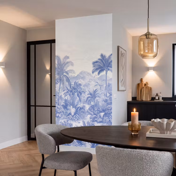 Tropisch - Jungle - Blauw Behang Vlies klein -sfeer3