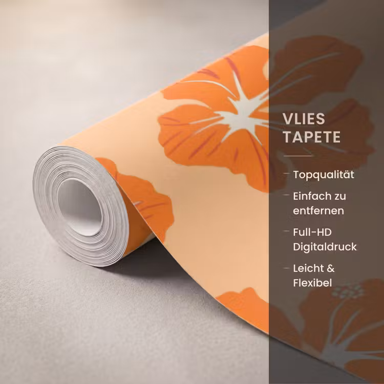 Tropisch - Hibiscus - Oranje Behang Vlies klein 1076 -USP_closeupDE