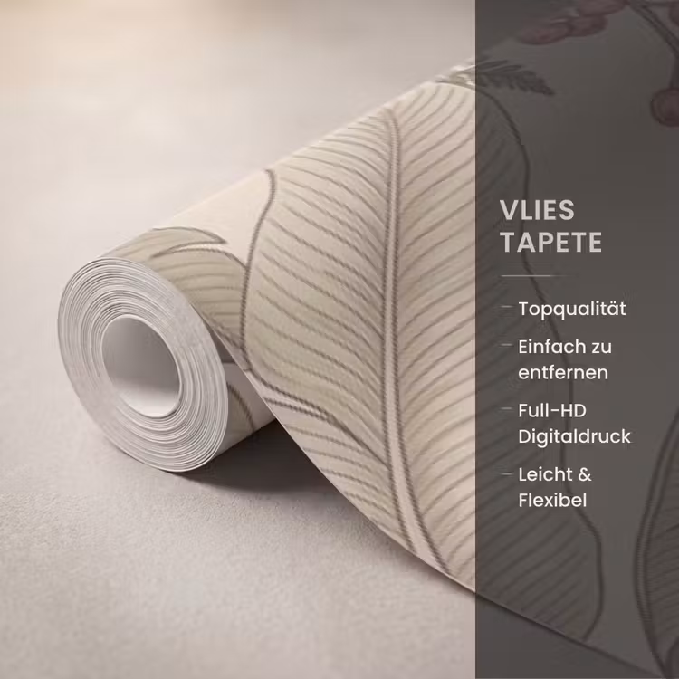 Tropisch - Vogels - Beige Behang Vlies klein -USP_closeupDE