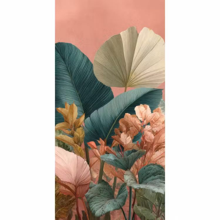 Tropische bladeren - Bloemen - Roze - groen Behang Vlies klein -3d_website