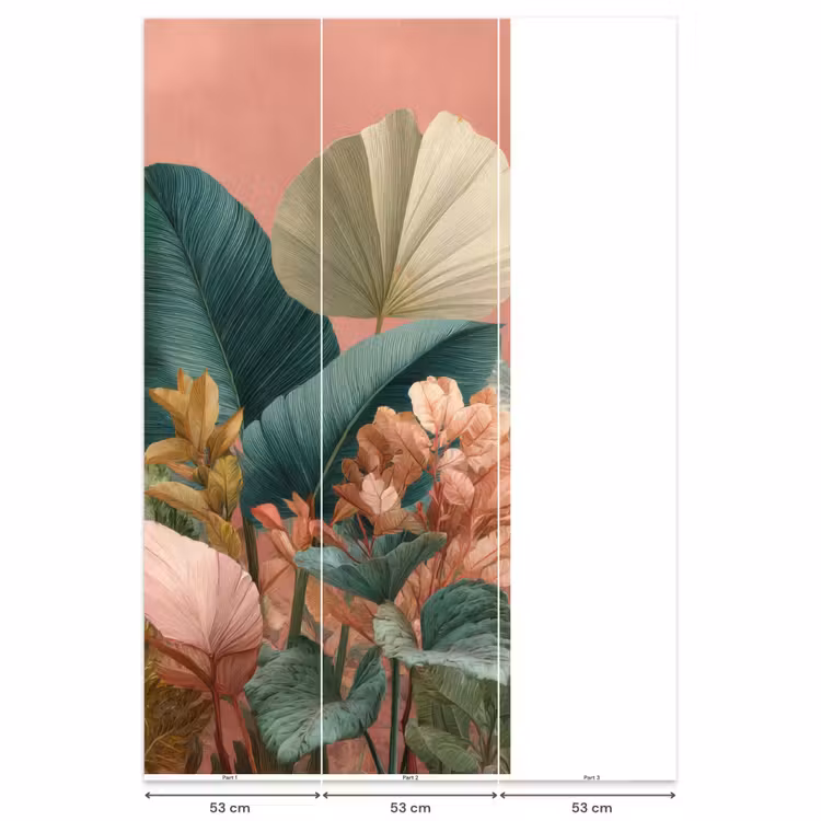 Tropische bladeren - Bloemen - Roze - groen Behang Vlies klein -USP_banen