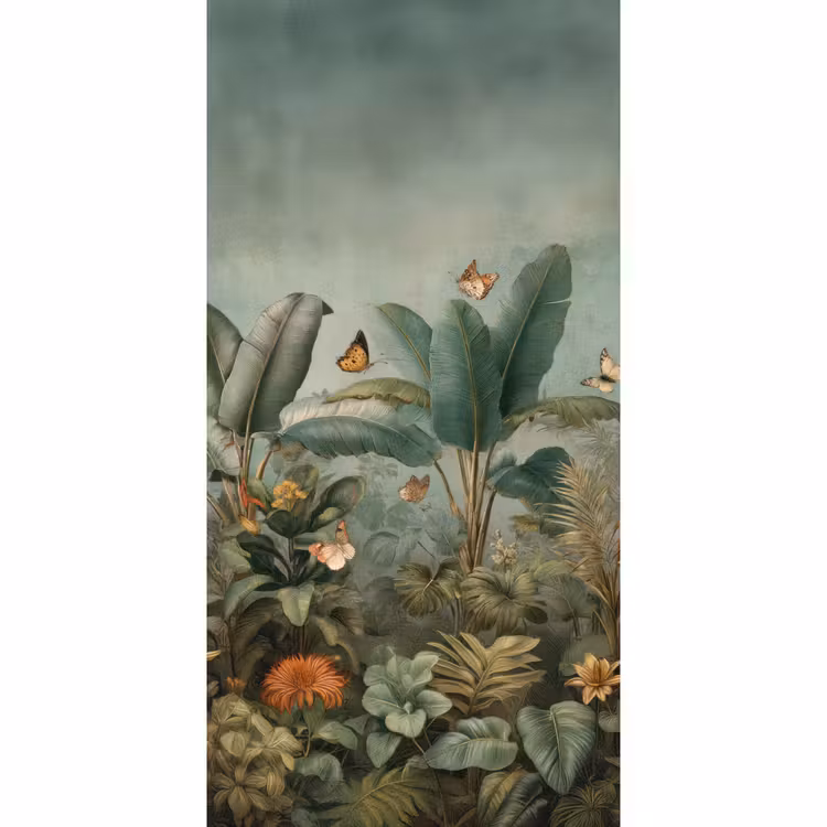 Tropisch bladerdek - Vlinders - groen - Bruin Behang Vlies klein -3d_website