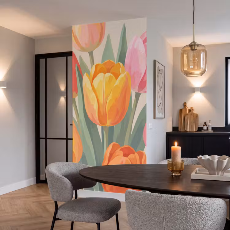 Tulpen - Abstract - Kleurrijk Behang Vlies klein -sfeer3