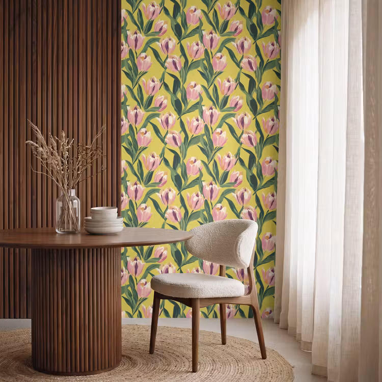Tulpen - Botanisch - Geel Behang Vlies klein 1076 -sfeer1