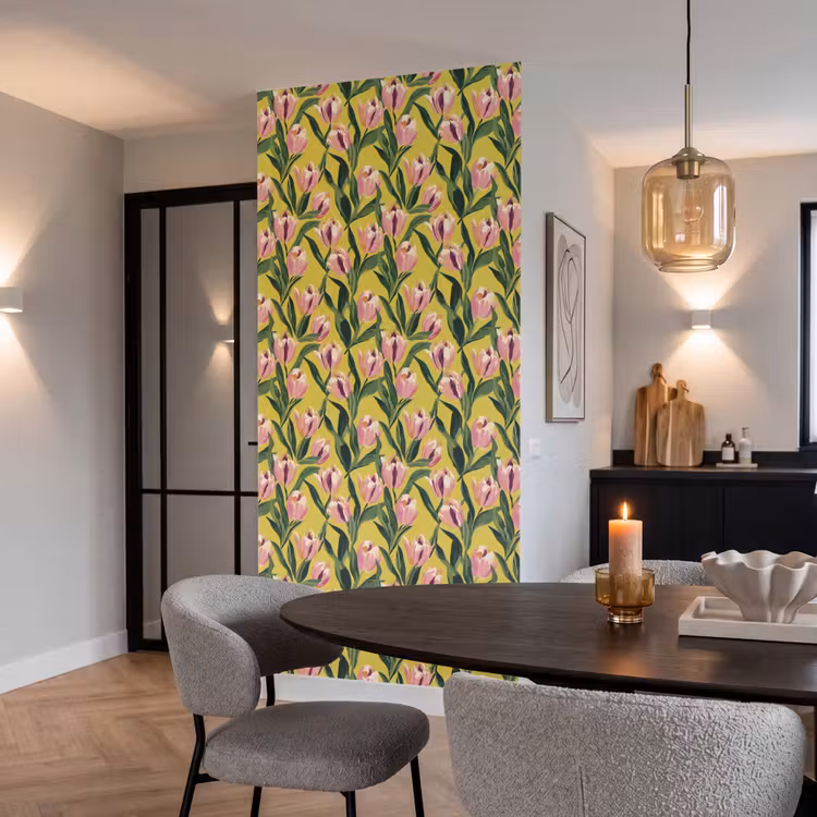 Tulpen - Botanisch - Geel Behang Vlies klein 1076 -sfeer3