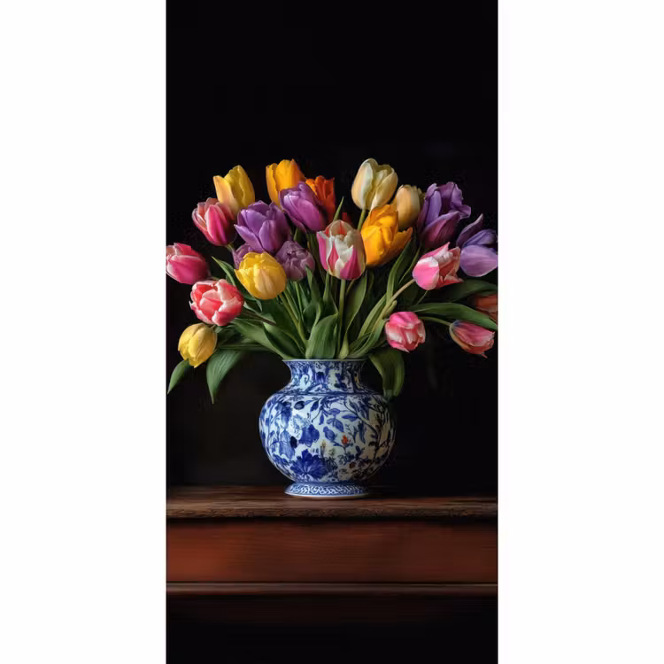Tulpen - Kleuren - Hout - Vaas Behang Vlies klein -3d_website