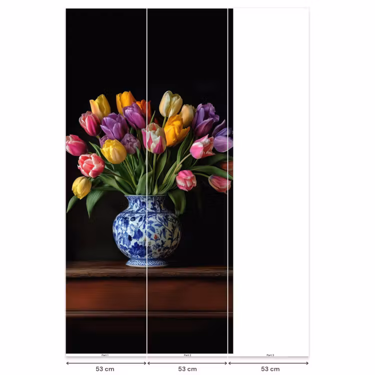 Tulpen - Kleuren - Hout - Vaas Behang Vlies klein -USP_banen