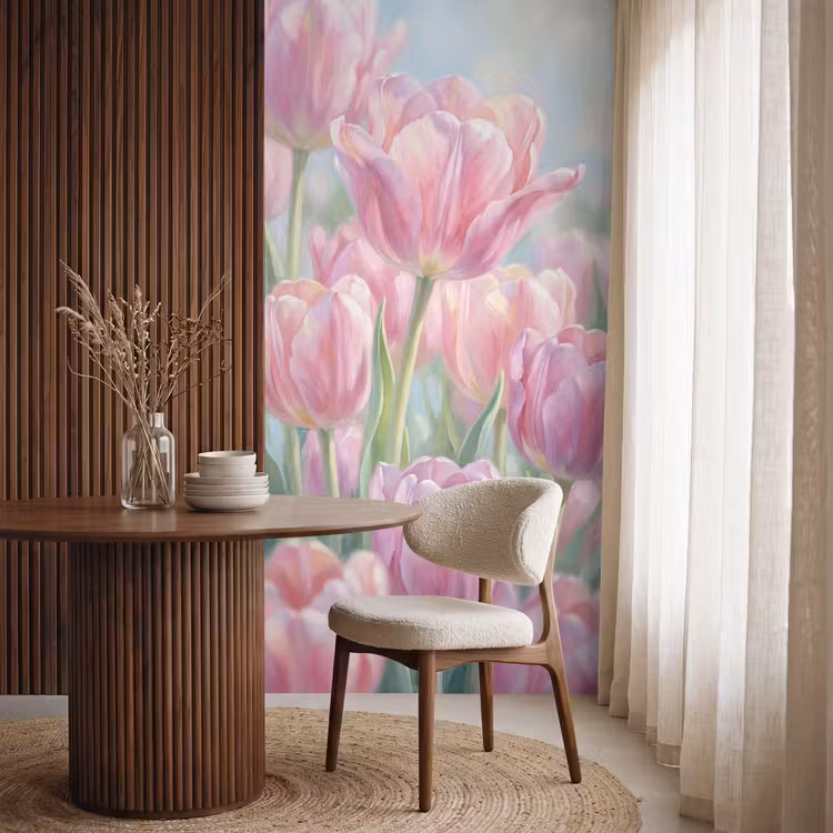 Tulpen - Veld - Lente - Roze Behang Vlies klein -sfeer1