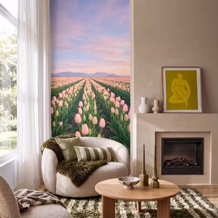 Tulpen - Landschap - Roze Behang Vlies klein -sfeer2