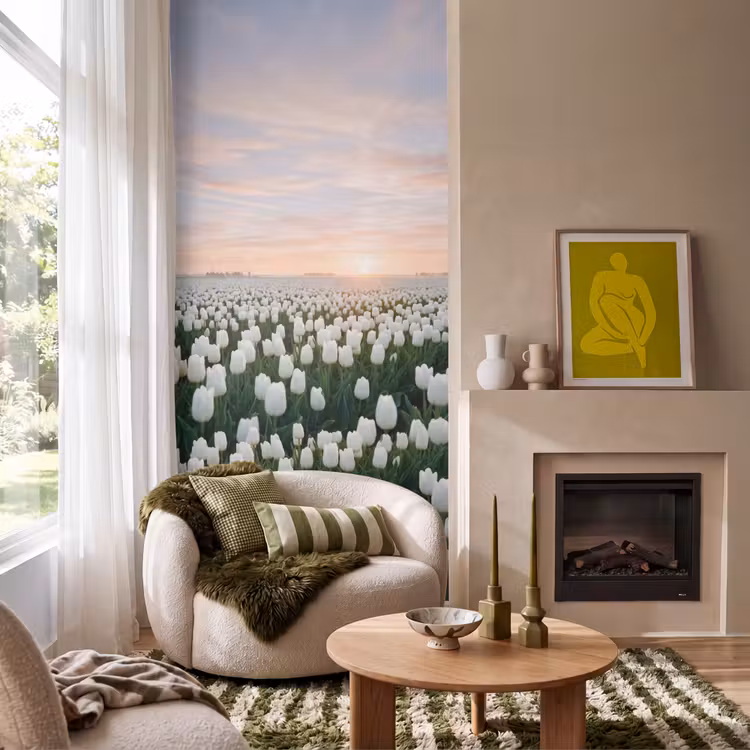 Tulpen - Landschap - Wit Behang Vlies klein -sfeer2
