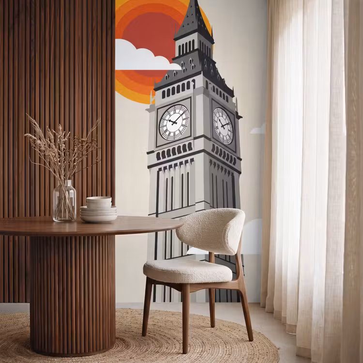 Toren - Klok - Londen - Architectuur - Retro Behang Vlies klein -sfeer1