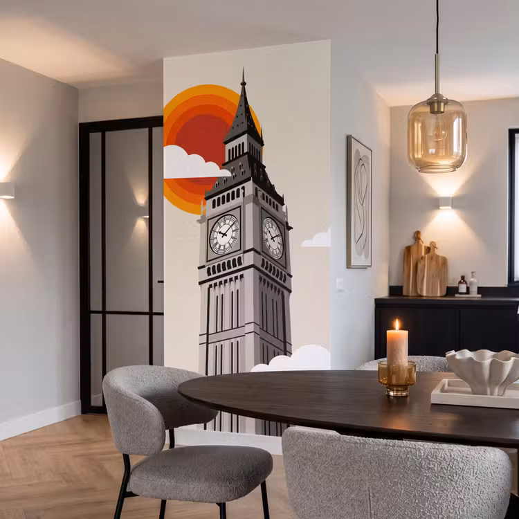 Toren - Klok - Londen - Architectuur - Retro Behang Vlies klein -sfeer3