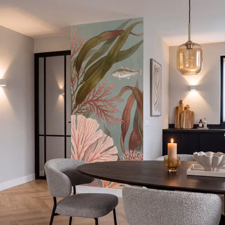 Onderwater - Planten - Vis - Vintage - Groen Behang Vlies klein -sfeer3