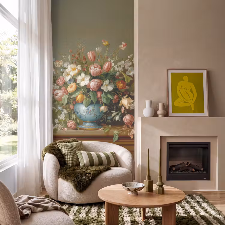 Vaas - Pastel - Kleuren - Bloemen Behang Vlies klein -sfeer2