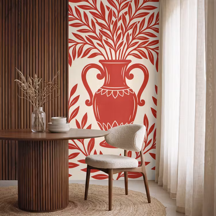 Vaas - Planten - Decoratie - Abstract - Rood Behang Vlies klein -sfeer1