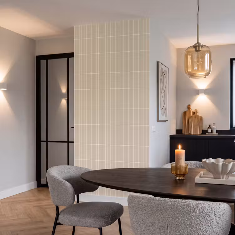 Verticaal - Wandtegel - Crème - Beige Behang Vlies klein 1076 -sfeer3