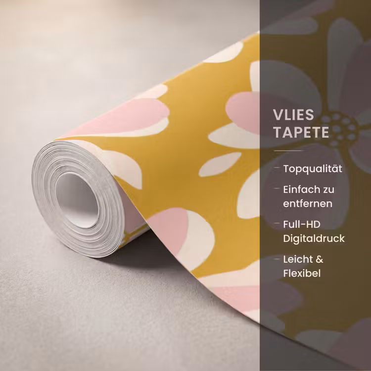 Vintage - Bloemen - Okergeel Behang Vlies klein 1076 -USP_closeupDE